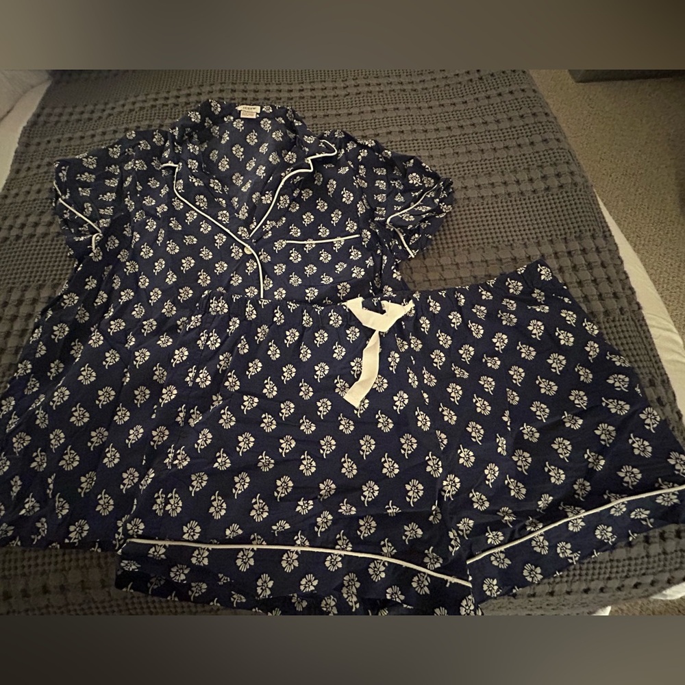 J. Crew Navy and White Floral Pajama Set